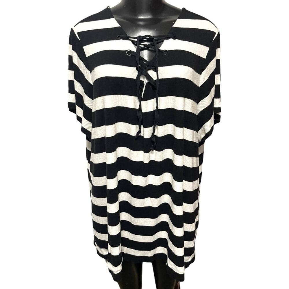3X INC International Concepts Striped Short Sleeve Womens Top Shirt